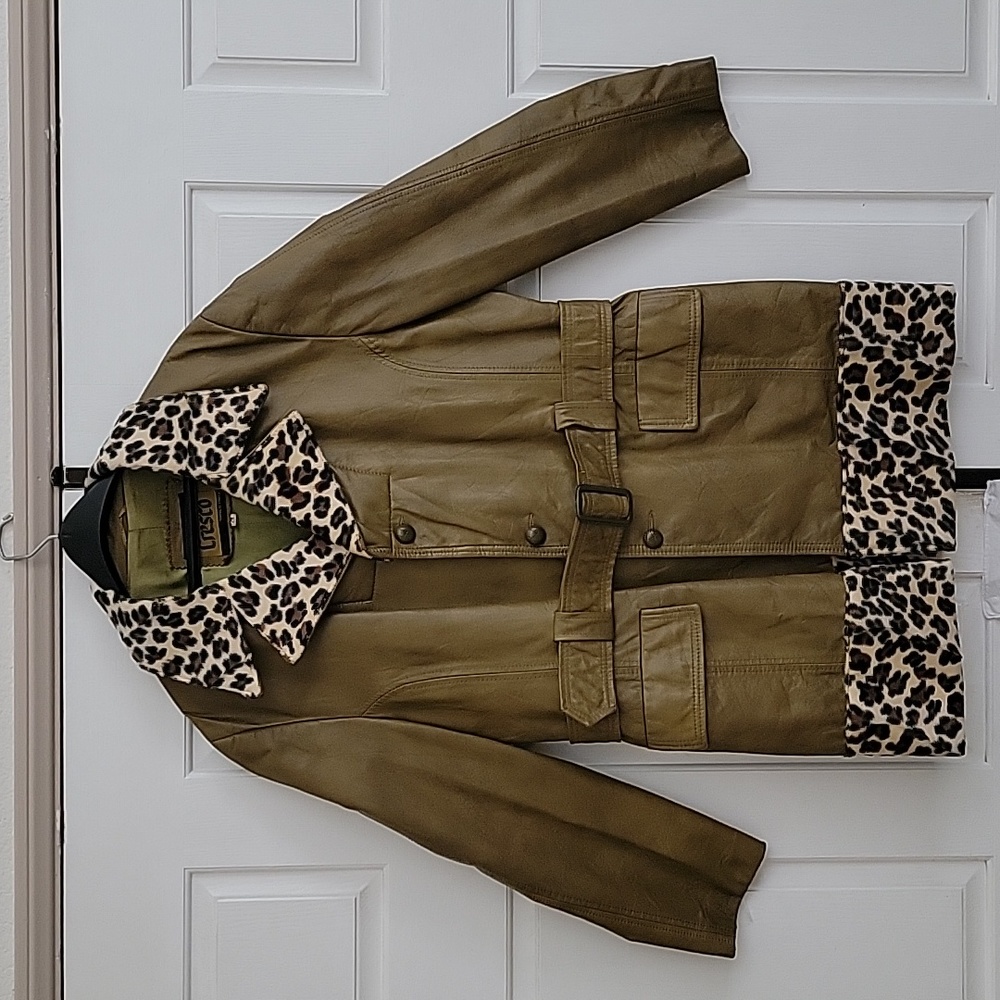 Cresco leather jacket with leopard trim